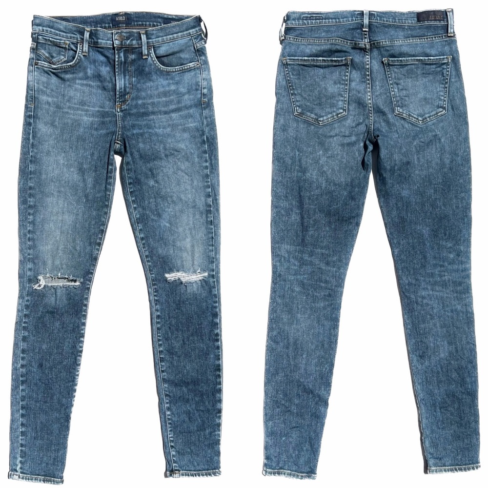 AGOLDE Valencia Blue Sophie High-Rise Distressed Skinny Ankle Denim Jeans - Picture 2 of 9